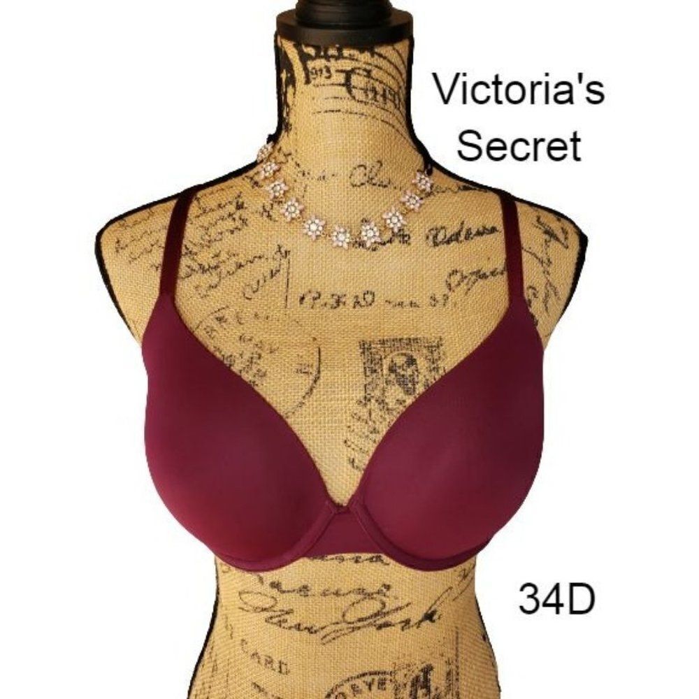 Victoria's Secret T-shirt Bra 34D Lightly Lined Demi Burgundy 34D